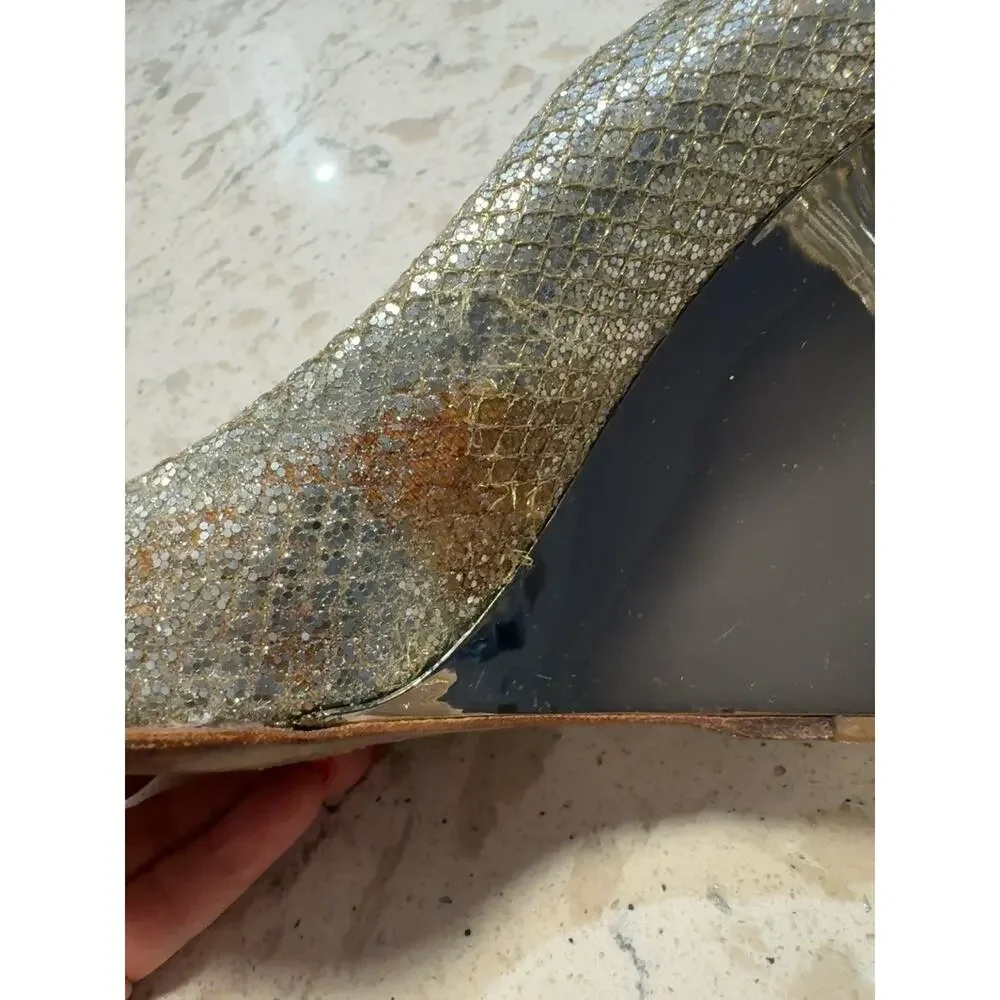 Jimmy Choo Metallic Glitter Peep Toe Wedge Heels – Women’s EU 36.5 / US 6–6.5
